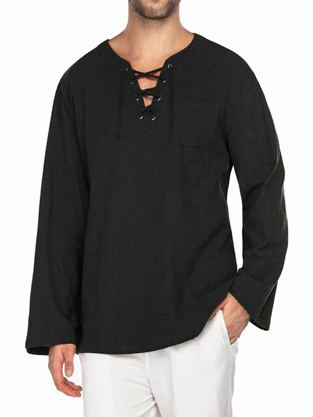 men solid grommet lace up shirt p1gh#, White;black
men solid grommet lace up shirt p1gh#, White;black