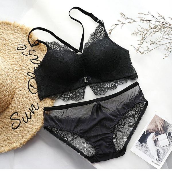bras sets grey underwear set women bra push up brassiere cotton thick black gather panties embroidery lace lingerie, Red;black 
bras sets grey underwear set women bra push up brassiere cotton thick black gather panties embroidery lace lingerie, Red;black