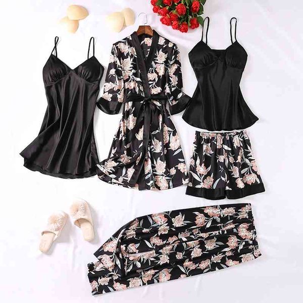 women's sleepwear printed flower 5pcs pajamas suit female home wear intimate lingerie casual pyjamas nightwear spring sleep set, Black;red
women's sleepwear printed flower 5pcs pajamas suit female home wear intimate lingerie casual pyjamas nightwear spring sleep set, Black;red