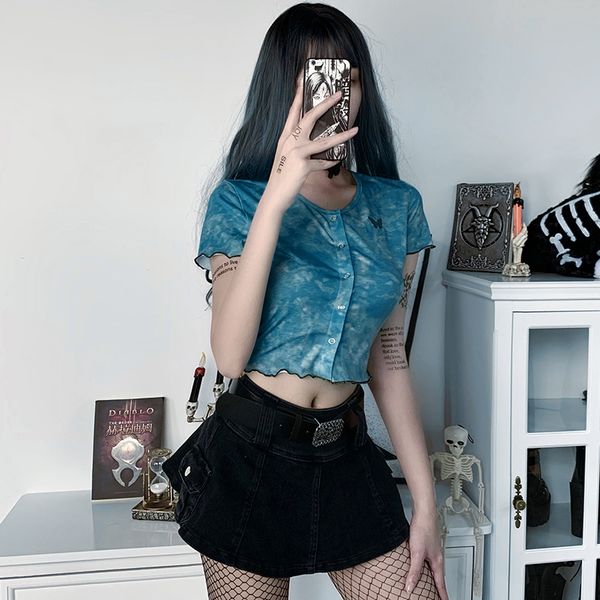 harajuku slim blue women streetwear punk tie-dye o-neck short sleeve button bodycon female casual tees, White
harajuku slim blue women streetwear punk tie-dye o-neck short sleeve button bodycon female casual tees, White