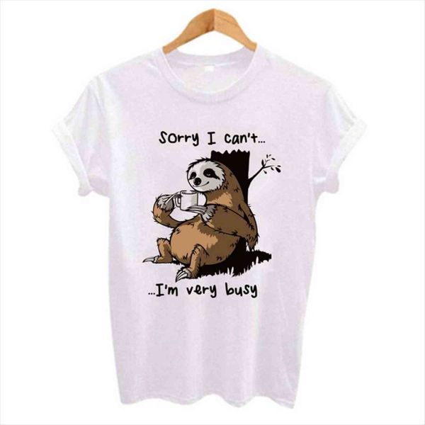 cartoon sloth print casual womens t shirts short sleeve o neck cute style tumblr tshirts camiseta mujer drop, White