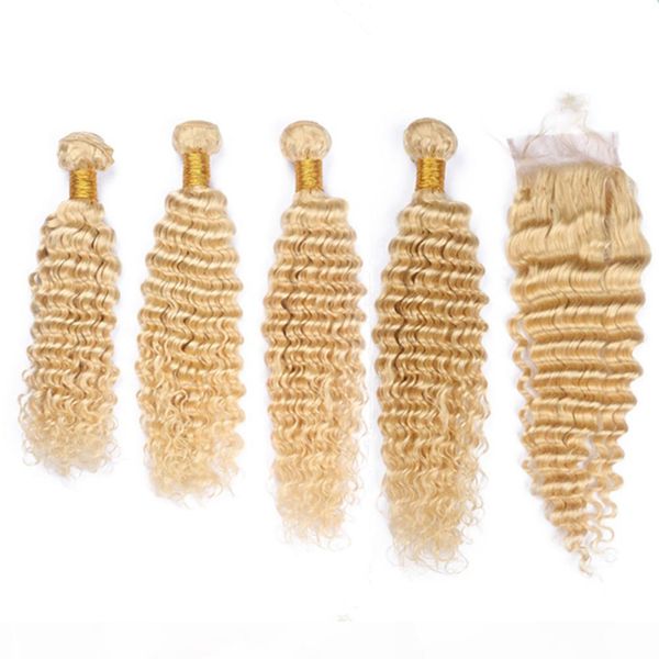 #613 blonde peruvian virgin human hair weaves with closure deep wave 4bundles blonde hair wefts with 4x4 lace front closure 5pcs lot, Black;brown 
#613 blonde peruvian virgin human hair weaves with closure deep wave 4bundles blonde hair wefts with 4x4 lace front closure 5pcs lot, Black;brown