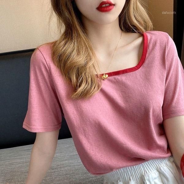 women's t-shirt 2021 summer pure cotton short sleeve woman square-neck loose student versatile solid color shirts for women, White
women's t-shirt 2021 summer pure cotton short sleeve woman square-neck loose student versatile solid color shirts for women, White