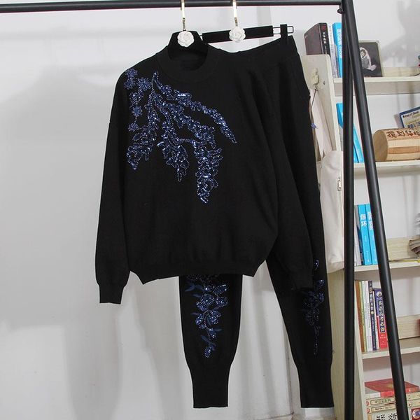 autumn sequin flower embroidery women knitted tracksuit set casual o neck pullover sweater pencil pants outfits female knit sets women', White
autumn sequin flower embroidery women knitted tracksuit set casual o neck pullover sweater pencil pants outfits female knit sets women', White