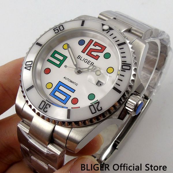 solid bliger 40mm white dial sapphire crystal ceramic bezel date magnifier luminous miyota automatic movement men's watch b29c, Slivery;brown
solid bliger 40mm white dial sapphire crystal ceramic bezel date magnifier luminous miyota automatic movement men's watch b29c, Slivery;brown