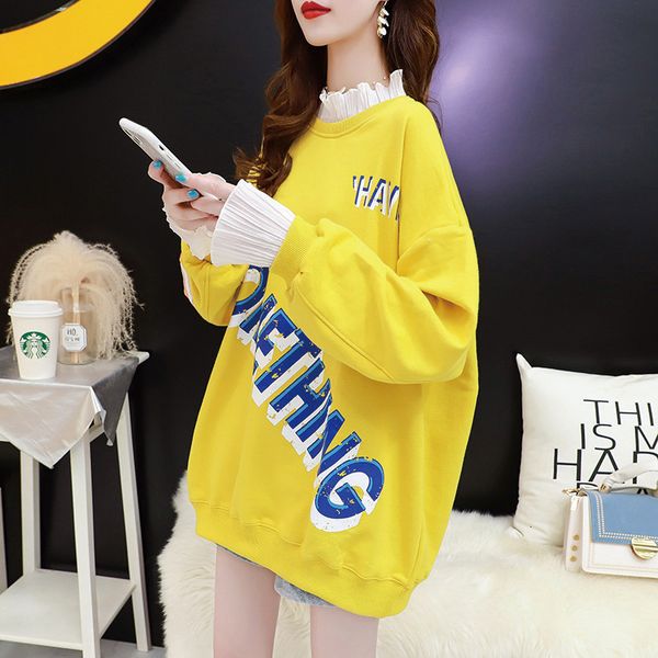 2021 new spring autumn casual letter print fake two lace patchwork sweatshirt women egwb, Black
2021 new spring autumn casual letter print fake two lace patchwork sweatshirt women egwb, Black