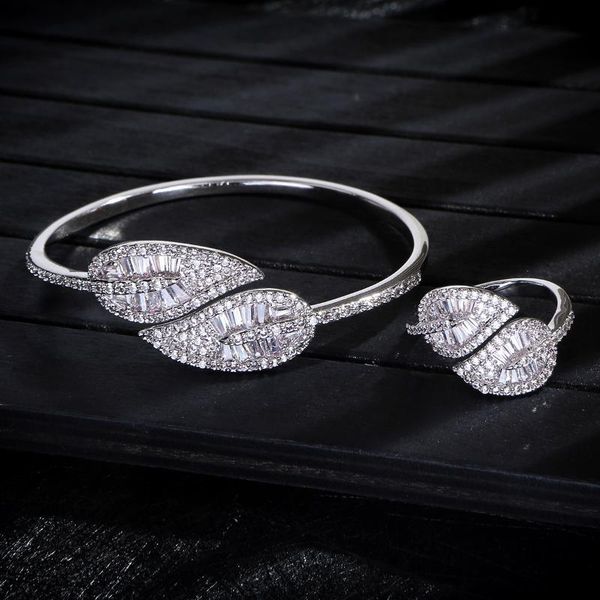 earrings & necklace eyer creative hiphop leaf shape bangle ring jewelry sets for women wedding party cubic zircon aretes de mujer modernos, Silver
earrings & necklace eyer creative hiphop leaf shape bangle ring jewelry sets for women wedding party cubic zircon aretes de mujer modernos, Silver