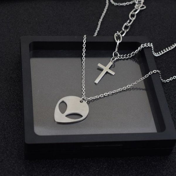 chokers 1pcs alien pendant stainless steel necklace for men women jewelry cross charm asymmetry chain punk accessories choker, Golden;silver
chokers 1pcs alien pendant stainless steel necklace for men women jewelry cross charm asymmetry chain punk accessories choker, Golden;silver
