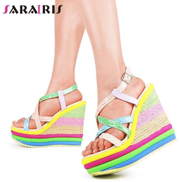 sarairis buckle strap mixed color platform sandals women wedges casual party fashion sandals ladies shoes, Black
sarairis buckle strap mixed color platform sandals women wedges casual party fashion sandals ladies shoes, Black