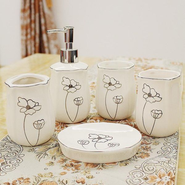 bath accessory set european retro color gold ceramic bathroom five-piece toiletries lotion bottle brushing cup soap dish wedding gift
bath accessory set european retro color gold ceramic bathroom five-piece toiletries lotion bottle brushing cup soap dish wedding gift