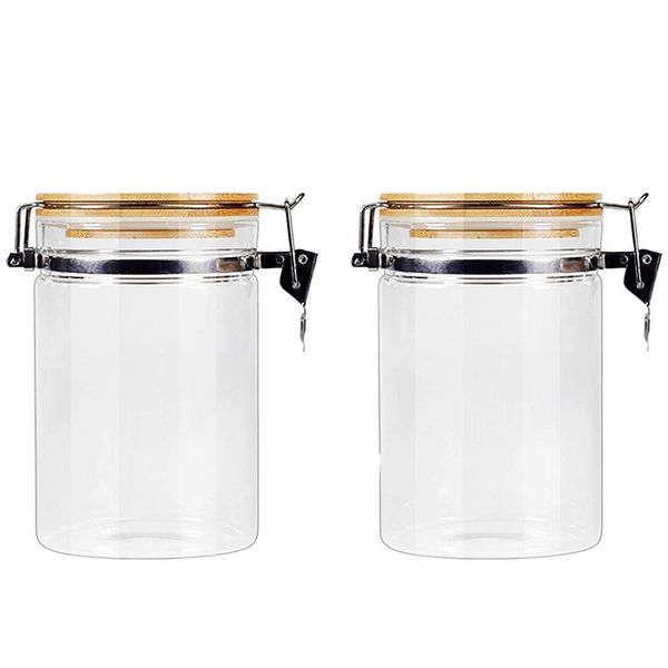 2pcs durable glass sealed can storage tank bamboo lid canister glass reusable jar tank can for grain candy 
2pcs durable glass sealed can storage tank bamboo lid canister glass reusable jar tank can for grain candy