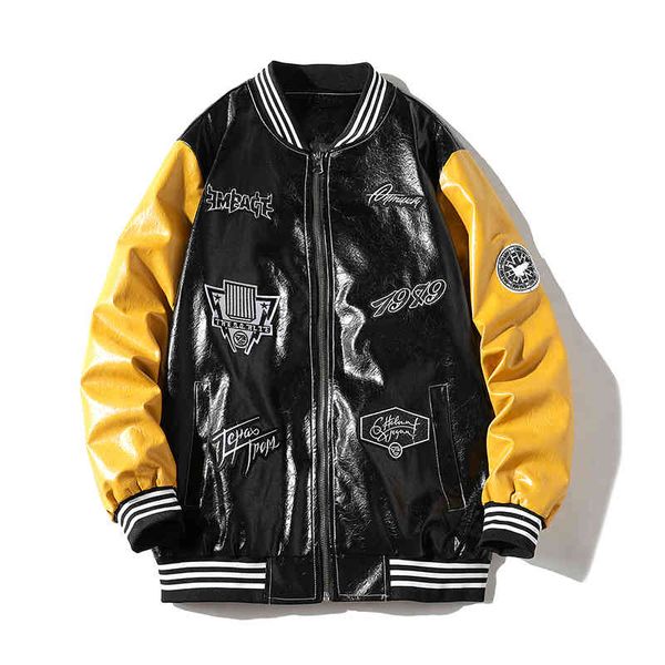 men's fur & faux mens winter leather jacket and coats for korean fashion clothing embroidered wings baseball jersey streetwear jackets, Black
men's fur & faux mens winter leather jacket and coats for korean fashion clothing embroidered wings baseball jersey streetwear jackets, Black