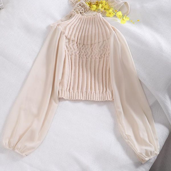 women's blouses & shirts hisuma summer lantern sleeve women patchwork chiffon knitted ruffles basic shirt lady short elastic slim party, White
women's blouses & shirts hisuma summer lantern sleeve women patchwork chiffon knitted ruffles basic shirt lady short elastic slim party, White