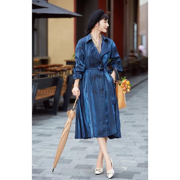 women's trench coats s-3xl blue satin coat autumn 2021 fashion swing pleated midi length windbreaker with bel french style women, Tan;black
women's trench coats s-3xl blue satin coat autumn 2021 fashion swing pleated midi length windbreaker with bel french style women, Tan;black