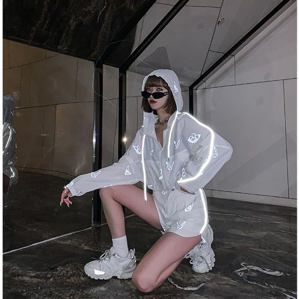 women tracksuits 2piece set long sleeve butterfly reflective loose breathable hooded female loose glow jacket plus shorts, Gray
women tracksuits 2piece set long sleeve butterfly reflective loose breathable hooded female loose glow jacket plus shorts, Gray