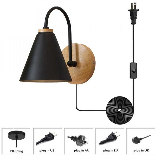 wall lamp modern black metal plug in sconce, wooden lights with cord e26/27 base,simplicity
wall lamp modern black metal plug in sconce, wooden lights with cord e26/27 base,simplicity
