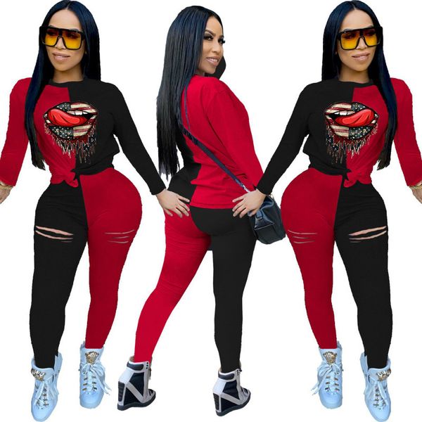 2021 new lip print patchwork long sleeves & hollow out pants women two piece outfits autumn european and american fashion suits 409w, Gray
2021 new lip print patchwork long sleeves & hollow out pants women two piece outfits autumn european and american fashion suits 409w, Gray