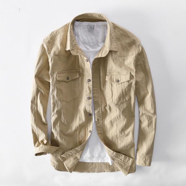 men's casual shirts 2022 safary style long sleeve with pockets khaki army green black cotton pleated fabric spring men, White;black
men's casual shirts 2022 safary style long sleeve with pockets khaki army green black cotton pleated fabric spring men, White;black