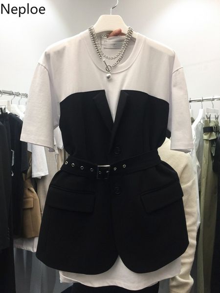 neploe shirts t women fashion patchwork o neck short sleeve female summer 2021 casual sashes slim waist ladies tees nsko, White
neploe shirts t women fashion patchwork o neck short sleeve female summer 2021 casual sashes slim waist ladies tees nsko, White