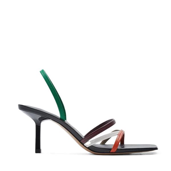 dress shoes women's sandals with thin belt color matching and square high heel, Black
dress shoes women's sandals with thin belt color matching and square high heel, Black