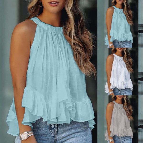 women's t-shirt halter neck tank sleeveless shirt pleated solid color camisole camisetas mujer manga corta tshirt women 2021, White
women's t-shirt halter neck tank sleeveless shirt pleated solid color camisole camisetas mujer manga corta tshirt women 2021, White