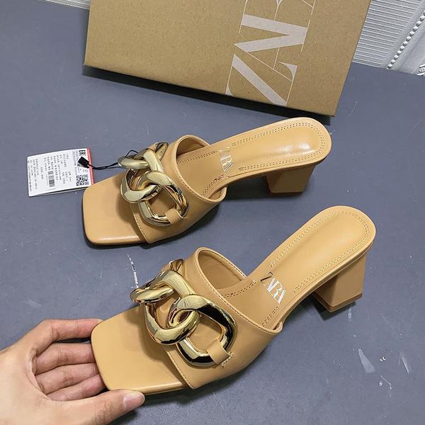 slippers women sandals metal chain high heels 2021 square toe word with open back hollow thick heel women's shoes, Black
slippers women sandals metal chain high heels 2021 square toe word with open back hollow thick heel women's shoes, Black