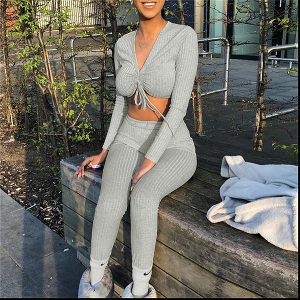 casual women knit crop lounge wear suit ladies co ord 2pcs tracksuit set solid v neck women sets, Gray
casual women knit crop lounge wear suit ladies co ord 2pcs tracksuit set solid v neck women sets, Gray