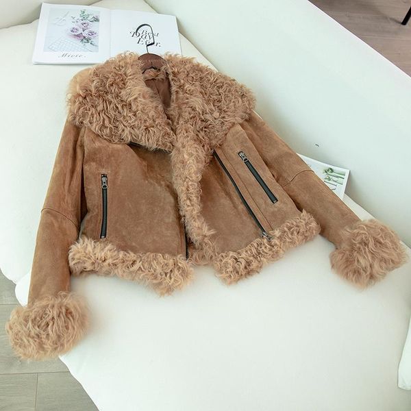 women's leather & faux real jacket with sheep fur collar 2021 winter fashion motocycle genuine pigskin coat women oversize jackets, Black
women's leather & faux real jacket with sheep fur collar 2021 winter fashion motocycle genuine pigskin coat women oversize jackets, Black