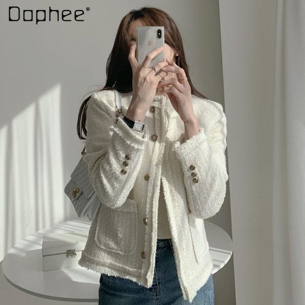 women's jackets 2021 spring elegant tweed short jacket simple style retro casual versatile coats, Black;brown
women's jackets 2021 spring elegant tweed short jacket simple style retro casual versatile coats, Black;brown