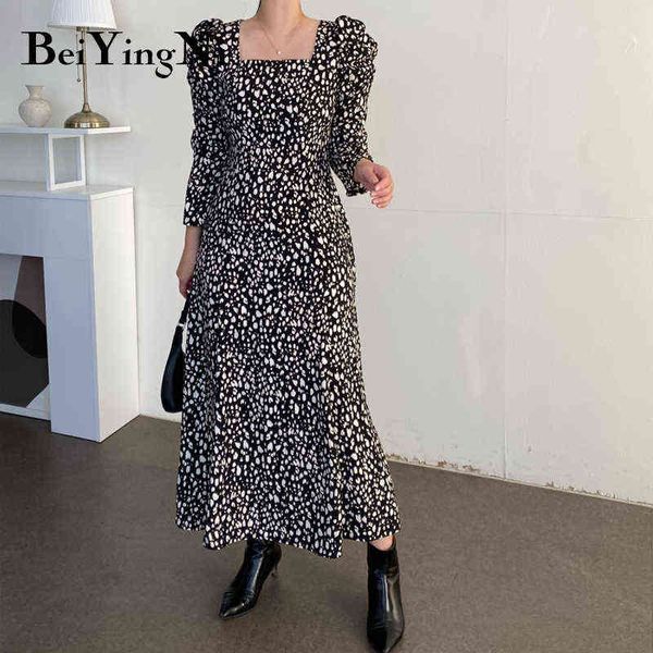 beiyingni korean chic long midi dress women elegant stylish leopard print puff sleeve female dress square collar black vestidos y1204, Black;gray
beiyingni korean chic long midi dress women elegant stylish leopard print puff sleeve female dress square collar black vestidos y1204, Black;gray