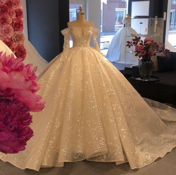 2021 glitter ivory pearls wedding dresses sequins beaded ball gown church bridal gowns long sleeves extra puffy, White
2021 glitter ivory pearls wedding dresses sequins beaded ball gown church bridal gowns long sleeves extra puffy, White