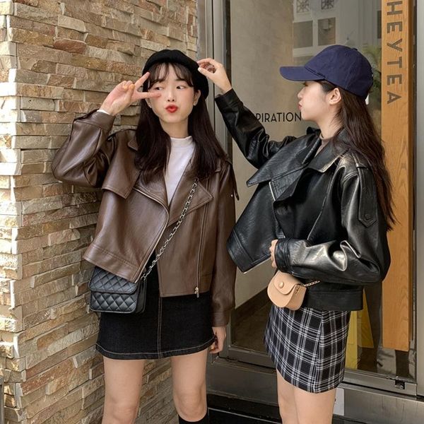 new 2021 autumn winter women's leather jackets outerwear zipper korean style oversize faux leather short, Black
new 2021 autumn winter women's leather jackets outerwear zipper korean style oversize faux leather short, Black