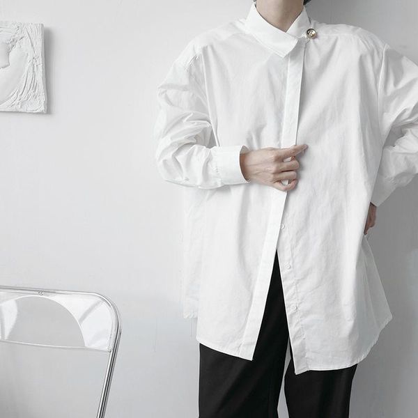 men's casual shirts 2021 autumn turn-down collar long sleeve asymmetry shirt for men loose japan style clothing, White;black
men's casual shirts 2021 autumn turn-down collar long sleeve asymmetry shirt for men loose japan style clothing, White;black