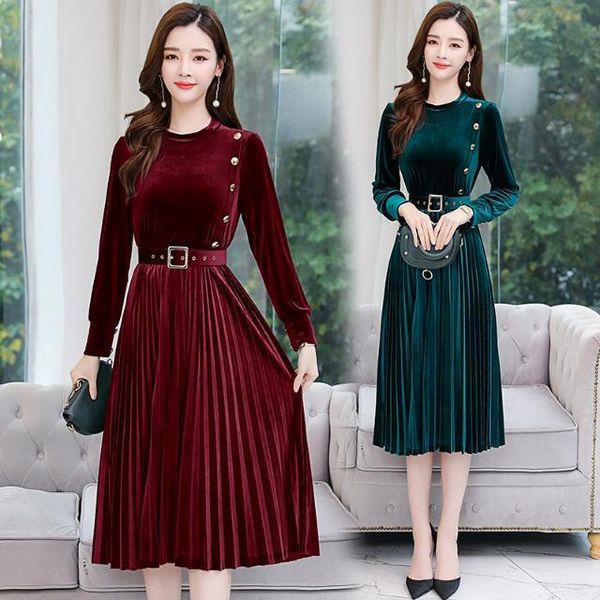 casual dresses 2021 autumn winter dress maxi women vintage pleated velvet ladies elegant slim a-line party woman female belt, Black;gray
casual dresses 2021 autumn winter dress maxi women vintage pleated velvet ladies elegant slim a-line party woman female belt, Black;gray