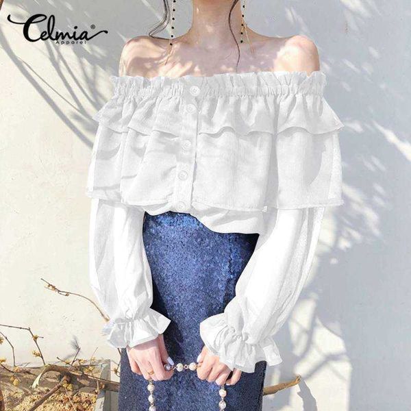 women's blouses & shirts blouses celmia off shoulder womens spring ruffles tunic casual loose buttons transparent long sleeve blusas x, White
women's blouses & shirts blouses celmia off shoulder womens spring ruffles tunic casual loose buttons transparent long sleeve blusas x, White