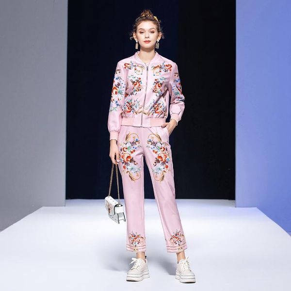 women's two piece pants autumn casual fashion zipper long sleeve baseball uniform jacket slim trousers vintage elegant print set, White
women's two piece pants autumn casual fashion zipper long sleeve baseball uniform jacket slim trousers vintage elegant print set, White