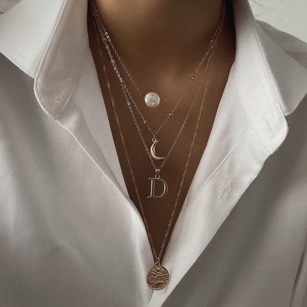 jewelry temperament relief geometric coin multi imitation pearl letter pendant necklace, Silver
jewelry temperament relief geometric coin multi imitation pearl letter pendant necklace, Silver