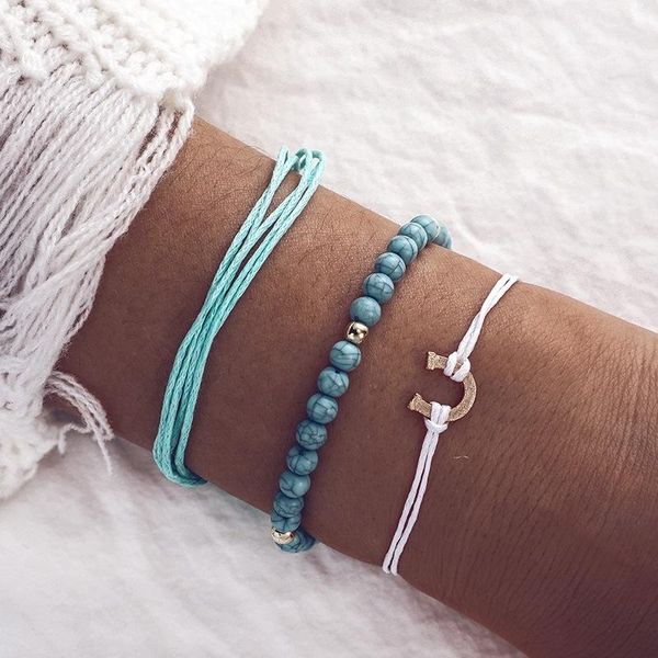 link, chain 3 pcs/set 2021 simple small fresh green handmade beaded gold u-line rope bracelet ladies fashion jewelry, Black 
link, chain 3 pcs/set 2021 simple small fresh green handmade beaded gold u-line rope bracelet ladies fashion jewelry, Black