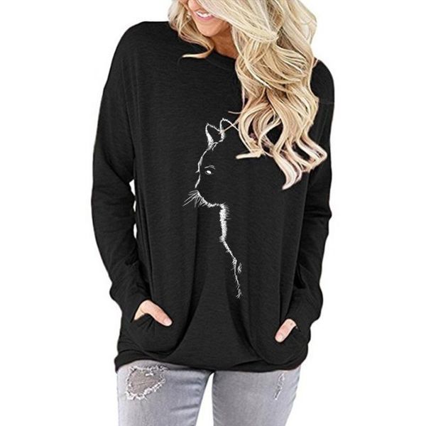 women's t-shirt plus size women cat print elegant leisure casual pocket loose 2021 winter tees femme, White
women's t-shirt plus size women cat print elegant leisure casual pocket loose 2021 winter tees femme, White