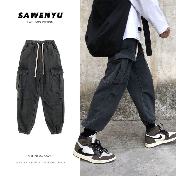 2021 new novo inverno e outono masculinas escuro slido solto estilo casual calas harm x5lz, Black