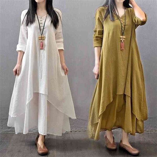 spring summer women long cotton linen dress white plus size false two pieces o-neck maxi es office casual loose 210701, Black;gray
spring summer women long cotton linen dress white plus size false two pieces o-neck maxi es office casual loose 210701, Black;gray
