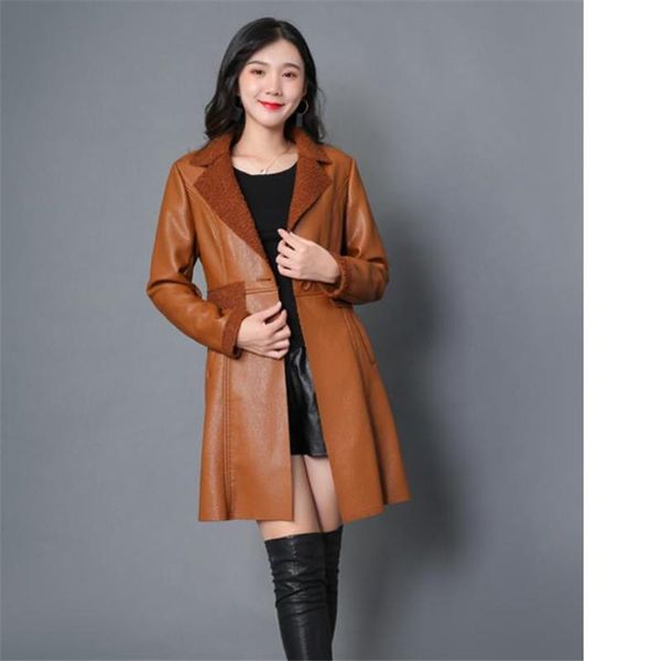 women's leather & faux 2021 autumn winter korean double-faced fur jacket women fashion lapel long plus velvet slim coat, Black
women's leather & faux 2021 autumn winter korean double-faced fur jacket women fashion lapel long plus velvet slim coat, Black