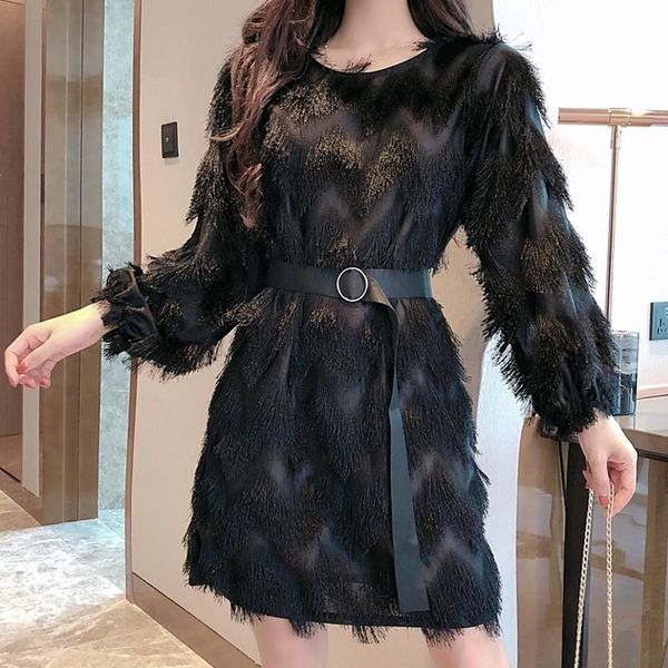 casual dresses 2021 spring women long sleeve mini dress o neck tassels party club design female, Black;gray
casual dresses 2021 spring women long sleeve mini dress o neck tassels party club design female, Black;gray