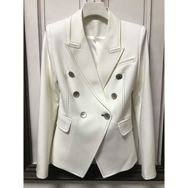 designer blazer jacket women's double breasted shell buttons contrast stitching slim fitting 210526, White;black
designer blazer jacket women's double breasted shell buttons contrast stitching slim fitting 210526, White;black