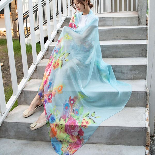 silk women's long chiffon versatile sunscreen beach towel summer thin print shawl dual purpose travel scarf, Blue;gray
silk women's long chiffon versatile sunscreen beach towel summer thin print shawl dual purpose travel scarf, Blue;gray