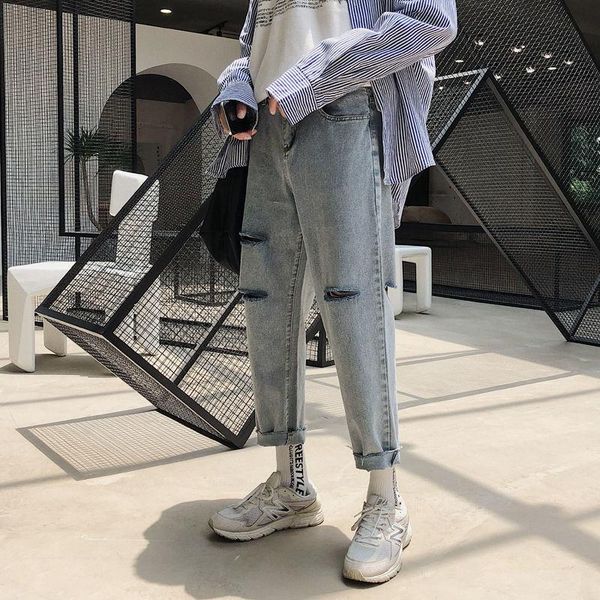 men's jeans ins men hole ripped stretch destroyed hip hop jean homme masculino fashion korean slim for male pants, Blue
men's jeans ins men hole ripped stretch destroyed hip hop jean homme masculino fashion korean slim for male pants, Blue