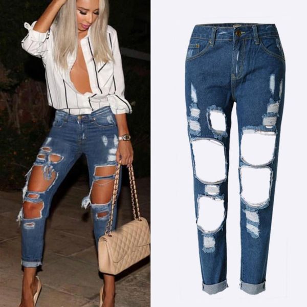 women's jeans summer high waist womans casual ripped hole cropped slim skinny ankle-length women pencil vintage denim pants, Blue
women's jeans summer high waist womans casual ripped hole cropped slim skinny ankle-length women pencil vintage denim pants, Blue