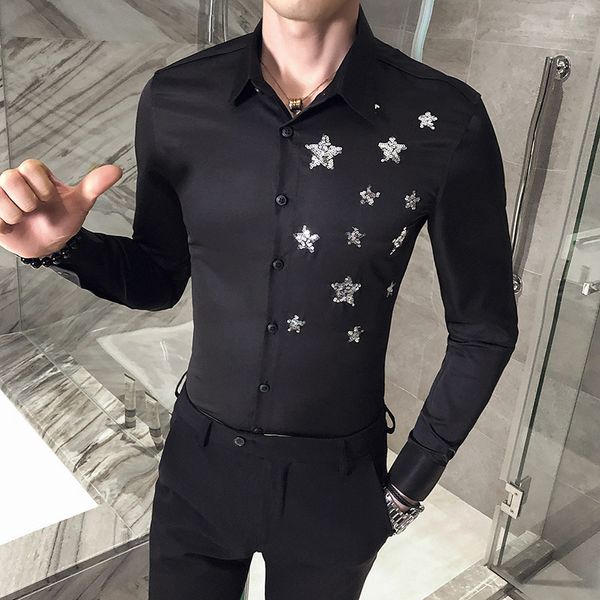star sequins night party club shirt long casual sleeve thin fit shirts dress work tuxedo wedding men's clothes homme uvbd, White;black
star sequins night party club shirt long casual sleeve thin fit shirts dress work tuxedo wedding men's clothes homme uvbd, White;black