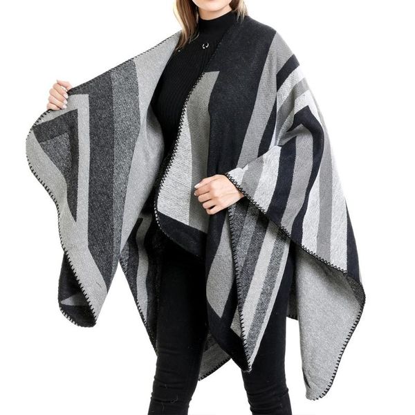 hats, scarves & gloves sets women autumn open front poncho cape color block irregular striped print shawl wrap thicken warm oversize cardiga, Blue;gray
hats, scarves & gloves sets women autumn open front poncho cape color block irregular striped print shawl wrap thicken warm oversize cardiga, Blue;gray