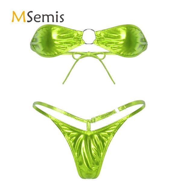 2pcs womens bikini lingerie set shiny metallic strapless tie back mini bra with thong g-string briefs micro mini bikini set
2pcs womens bikini lingerie set shiny metallic strapless tie back mini bra with thong g-string briefs micro mini bikini set